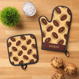 Set De Manoplas Patrón de donuts marrones de chocolate