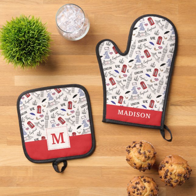 Set De Manoplas Patrón de Doodles de Londres (De arriba hacia abajo)