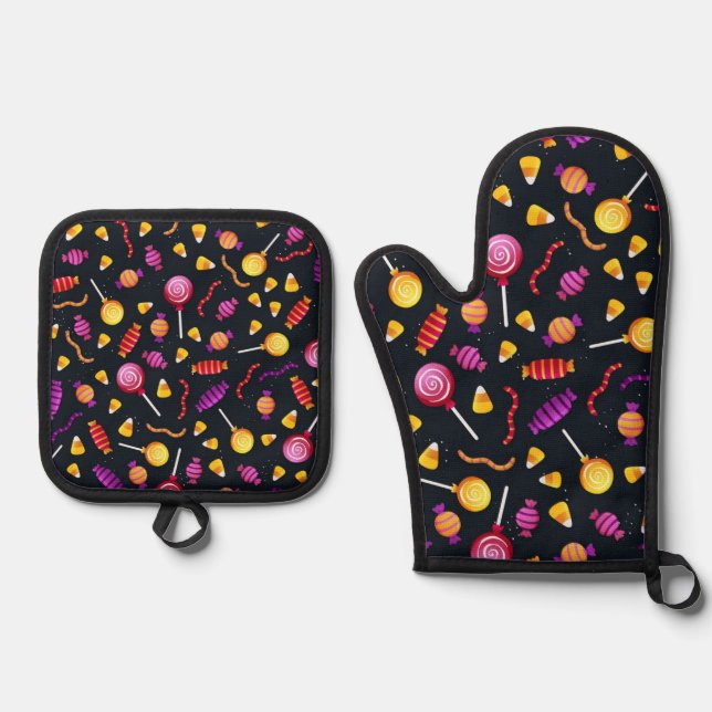 Set De Manoplas patrón de dulces de Halloween (Anverso)