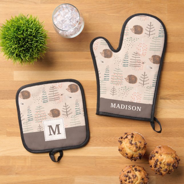 Set De Manoplas Patrón de edgehog de Cuadros Woodland (De arriba hacia abajo)