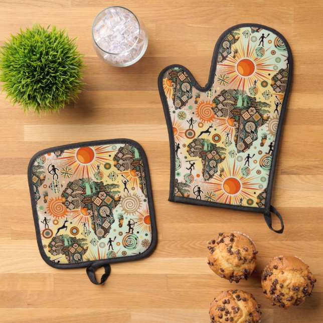 Set De Manoplas Patrón de elementos tribales decorativos del mapa  (De arriba hacia abajo)