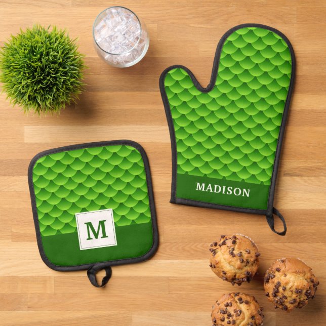 Set De Manoplas Patrón de escala de peces verde pequeño (De arriba hacia abajo)