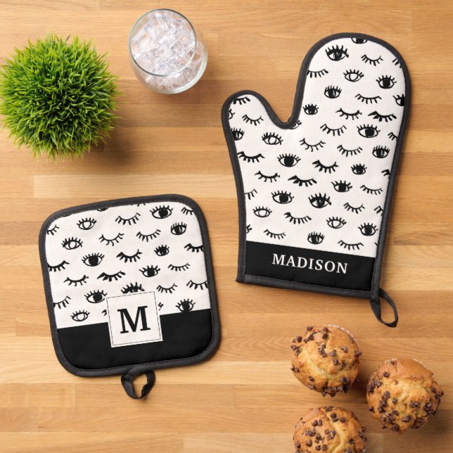 Set De Manoplas Patrón de Eyelash de Doodle Cuto (De arriba hacia abajo)