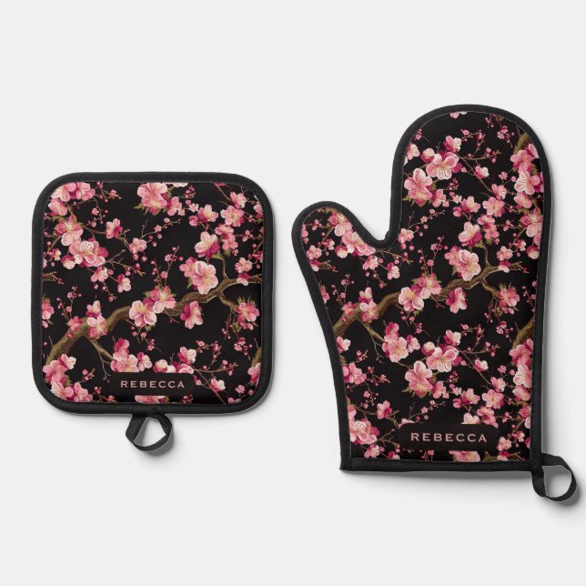 Set De Manoplas Patrón de Flor de Cerezo Sakura (Anverso)