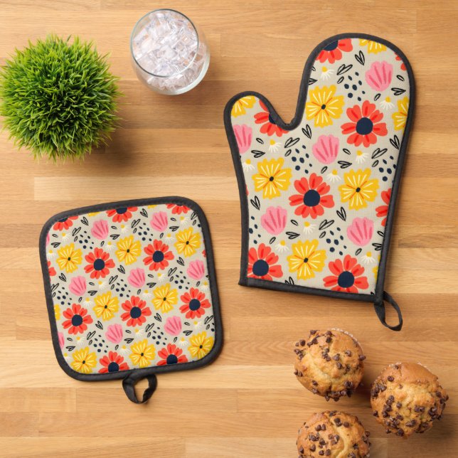Set De Manoplas Patrón de Flor de Primavera  (De arriba hacia abajo)