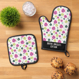 Set De Manoplas Patrón de flor floral estilizada y caprichosa