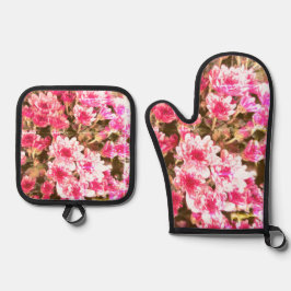 Set De Manoplas Patrón de Floración Floral Rosa