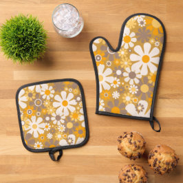 Set De Manoplas Patrón de flores de jardín retro 60 años 70