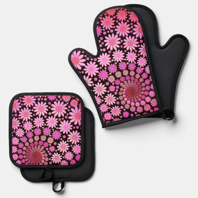 Set De Manoplas Patrón de flores rosadas (Anverso/Reverso)