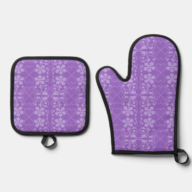 Set De Manoplas Patrón de flores violetas en Ametisto morado (Anverso)