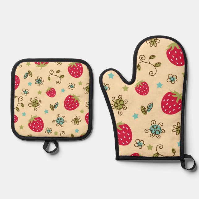 Set De Manoplas Patrón de fresa (Anverso)