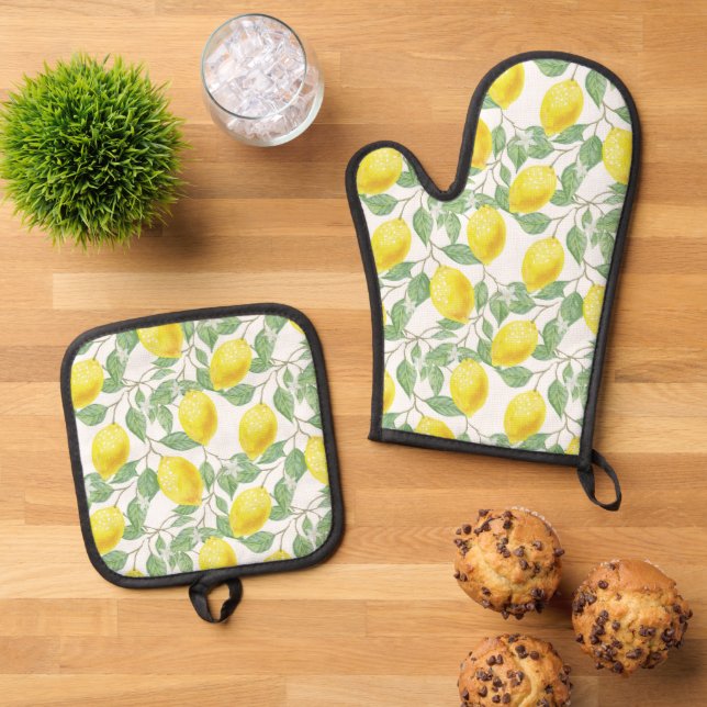 SET DE MANOPLAS PATRÓN DE FRUTA DE LEMON (De arriba hacia abajo)