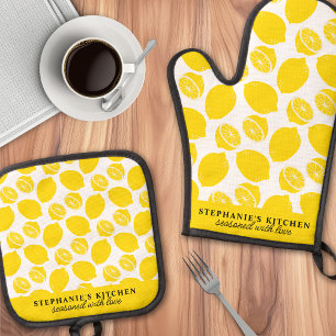 Set De Manoplas Patrón de Fruta de Limón Personalizado Amarillo
