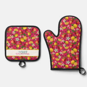 Set De Manoplas Patrón de fruta fresca de fresa y limón