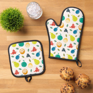 Set De Manoplas Patrón de frutas, ciruela, Naranja, limón, pera, m