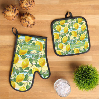 Set De Manoplas Patrón de Frutas de Limón de Verano Mediterráneo P