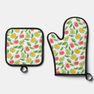 Set De Manoplas Patrón de frutas de manzanas y pieñas