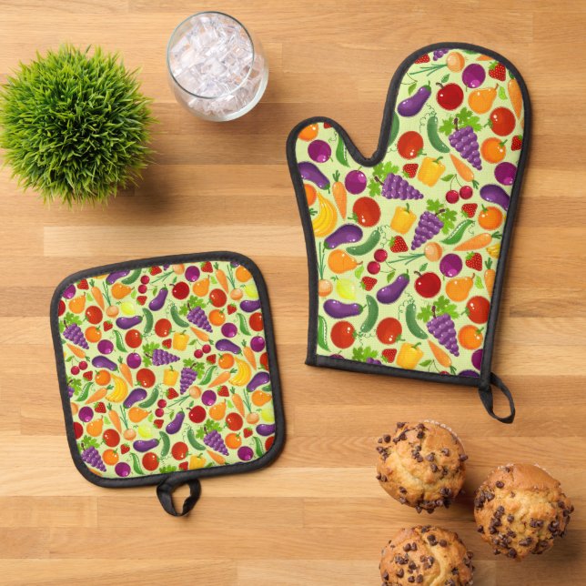 Set De Manoplas Patrón de frutas y verduras (De arriba hacia abajo)