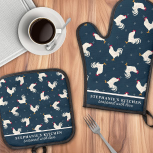 Set De Manoplas Patrón de Gallos de Campo Navy Personalizado