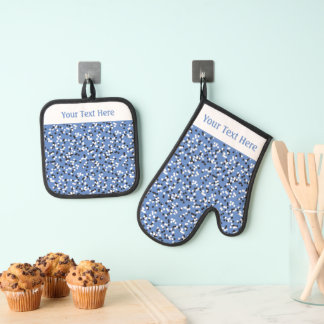 Set De Manoplas Patrón de garabatos de lunares azules caprichosos