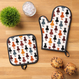 Set De Manoplas Patrón de Gatos Lindos Personalizado