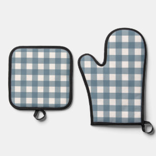 Set De Manoplas Patrón de Gingham azul
