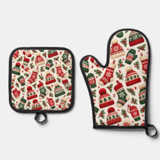 Set De Manoplas Patrón de gorros y calcetines de Navidad tejidos a