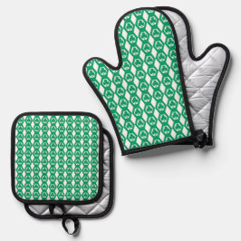 Set De Manoplas Patrón de Hexágono Blanco Verde Trébol