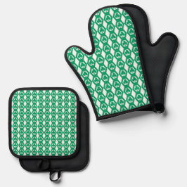 Set De Manoplas Patrón de hexágono blanco verde trébol
