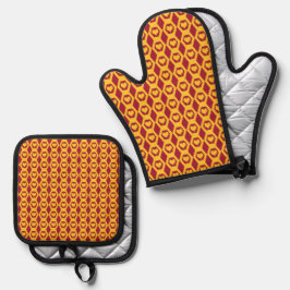 Set De Manoplas Patrón de Hexágono de Oro Granate Corazones