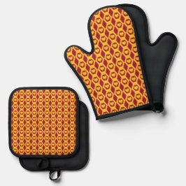Set De Manoplas Patrón de Hexágono de Oro Granate Corazones