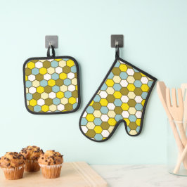 Set De Manoplas Patrón de hexágono en amarillo, verde y azul