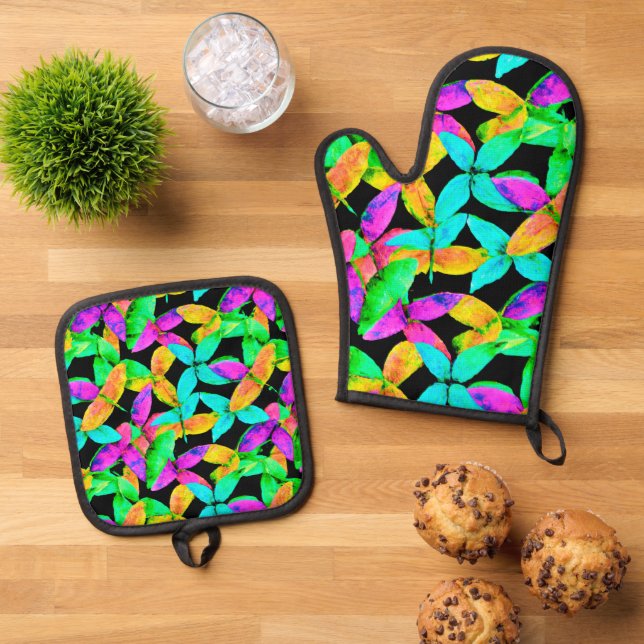 Set De Manoplas Patrón de hoja de Neonscape (De arriba hacia abajo)