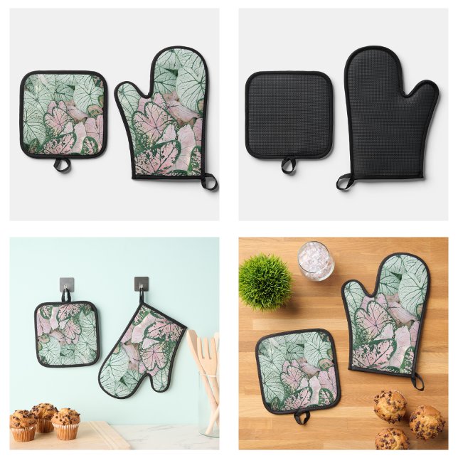 Set De Manoplas Patrón de hojas modernas (Modern Leaves Pattern Oven Mitt & Pot Holder Set
)