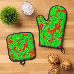 Set De Manoplas Patrón de hojas verdes