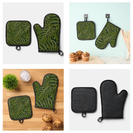 Set De Manoplas Patrón de hojas verdes