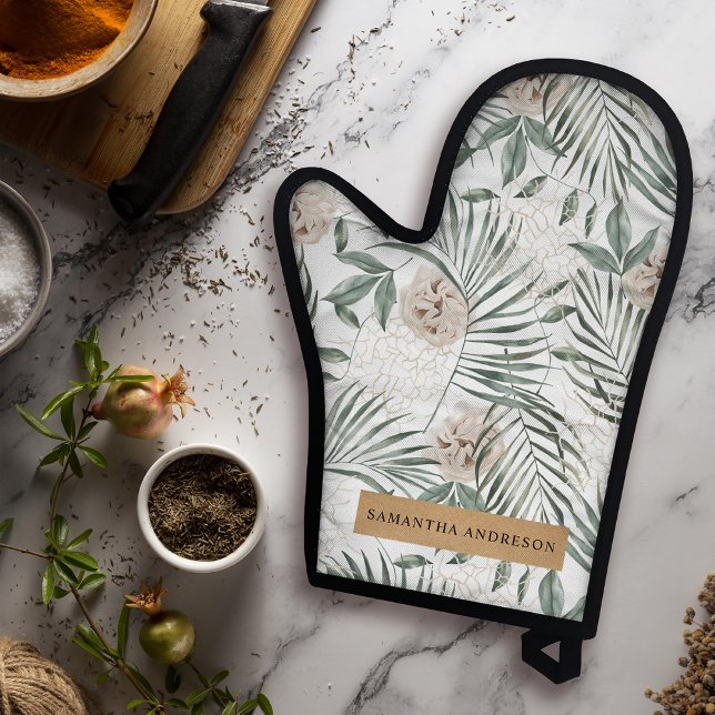 Set De Manoplas Patrón de hojas y flores de acuarela tropical (Subido por el creador)
