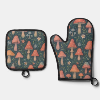Set De Manoplas Patrón de hongos de acuarela sensacional