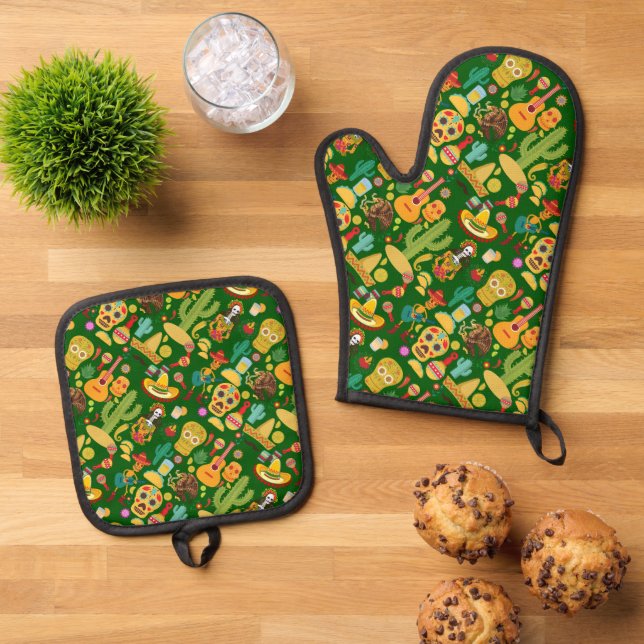 Set De Manoplas Patrón de iconos mexicanos (De arriba hacia abajo)