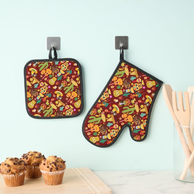 Set De Manoplas Patrón de Iconos Mexicanos (Insitu (colgante))