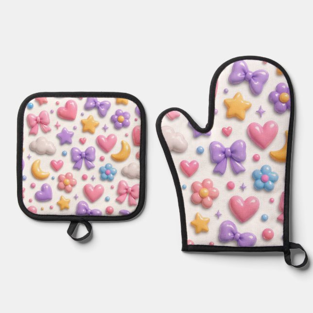 Set De Manoplas Patrón de iconos pastel de dulces lindos (Anverso)