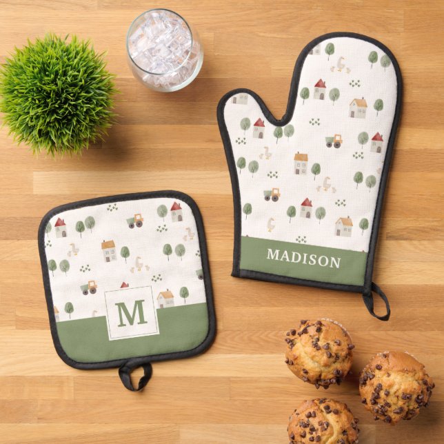 Set De Manoplas Patrón de la granja de acuarela de corte (De arriba hacia abajo)