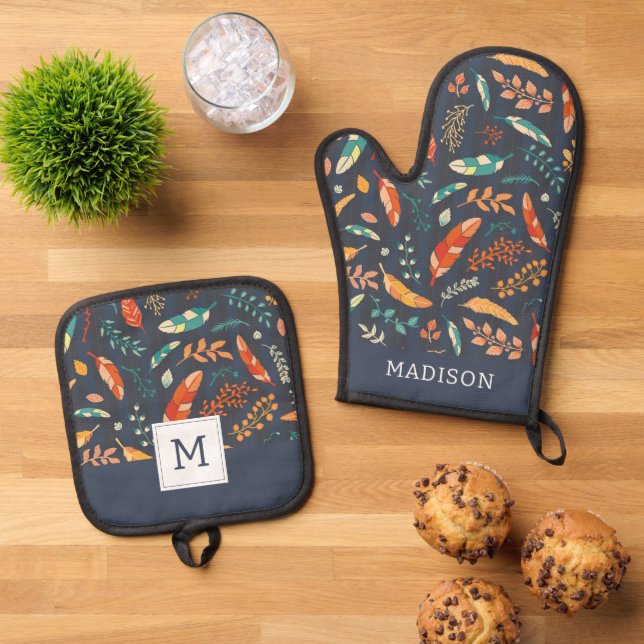 Set De Manoplas Patrón de la pluma hippie Boho (De arriba hacia abajo)