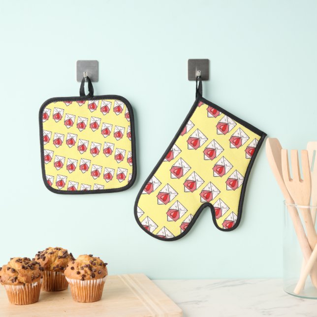 Set De Manoplas Patrón de letras de amor en amarillo (Insitu (colgante))
