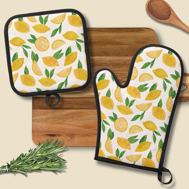 Set De Manoplas Patrón de limón cítrico (Lemon pattern oven gloves )