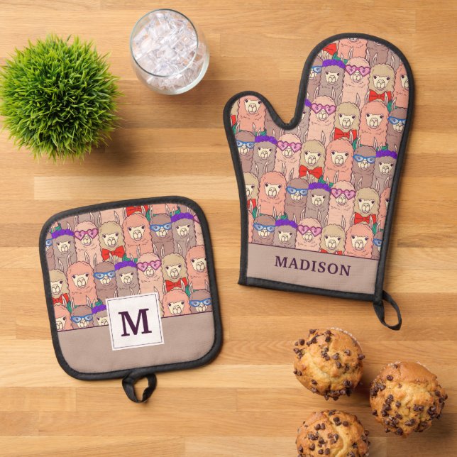 Set De Manoplas Patrón de Llama Vestida de Moda (De arriba hacia abajo)