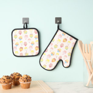 Set De Manoplas Patrón de magdalena pastel adorable