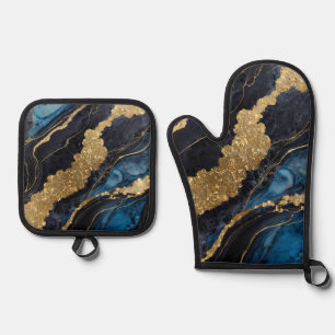 Set De Manoplas Patrón de mármol azul con oro