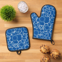 SET DE MANOPLAS PATRÓN DE MATRIZ FLORAL ABSTRACTA EN AZUL REAL
