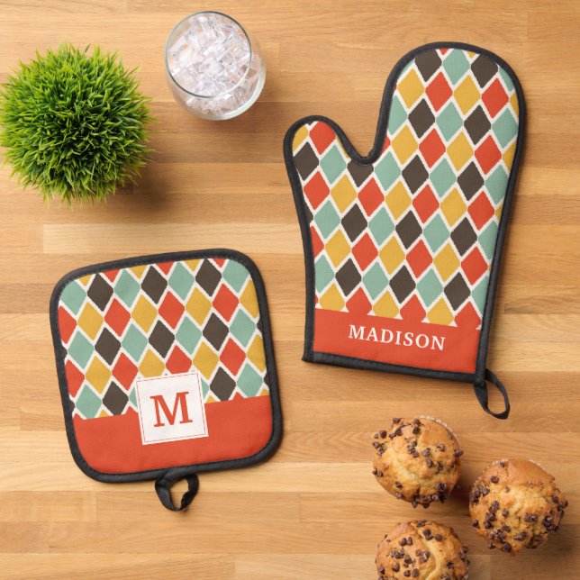 Set De Manoplas Patrón de moda tribal de ikat moderno (De arriba hacia abajo)